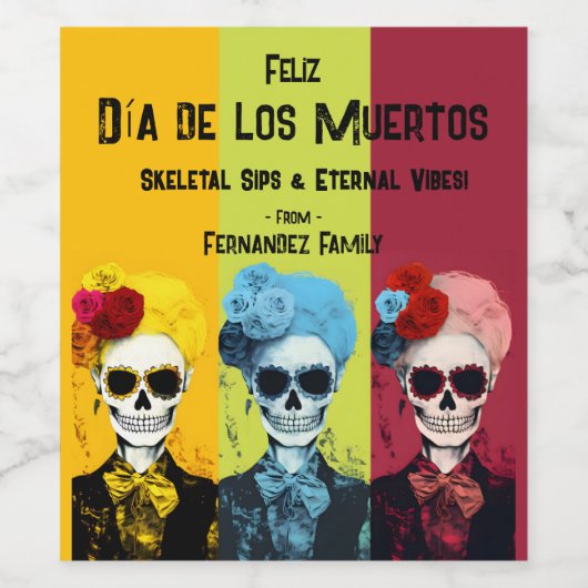 Aangepaste tekst Eterna Fiesta Dia de Muertos Wijn Etiket (Enkel label)
