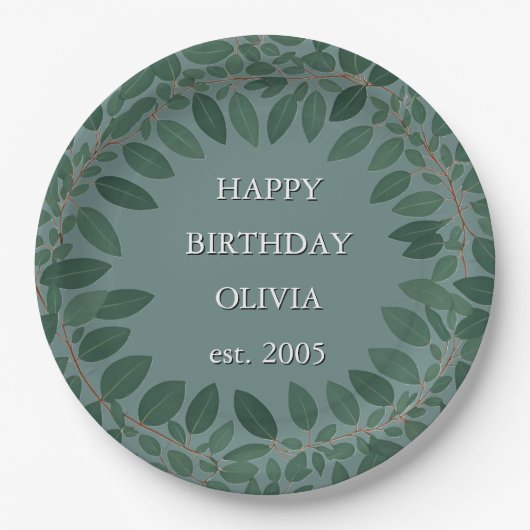 Aangepaste tekst eucalyptus Frame – retro blauw Papieren Bordje (Voorkant)