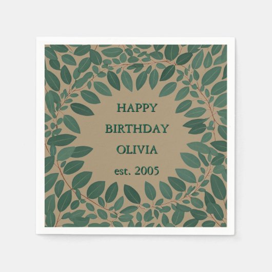 Aangepaste tekst eucalyptus Frame Servet – mokka b (Voorkant)