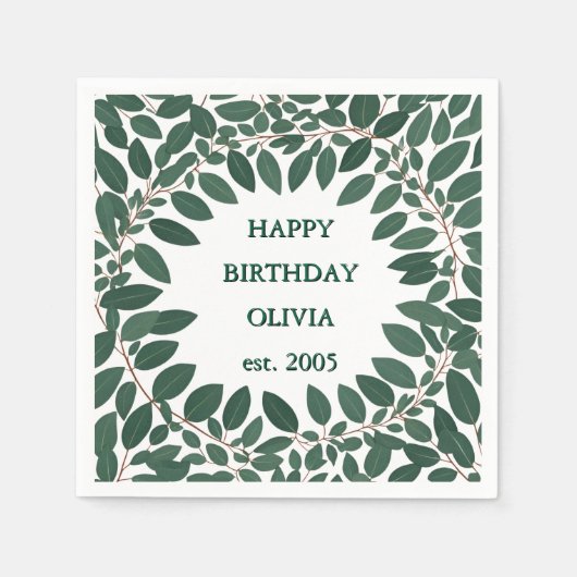 Aangepaste tekst eucalyptus krans frame – wit servet (Voorkant)