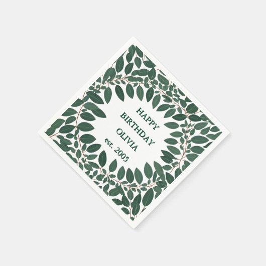 Aangepaste tekst eucalyptus kranslijst – wit servet (Hoek)