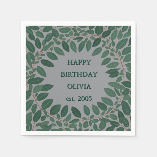 Aangepaste tekst eucalyptus Lijst – grijs Servet (Voorkant)