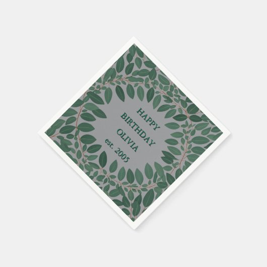 Aangepaste tekst eucalyptus Lijst – grijs Servet (Hoek)