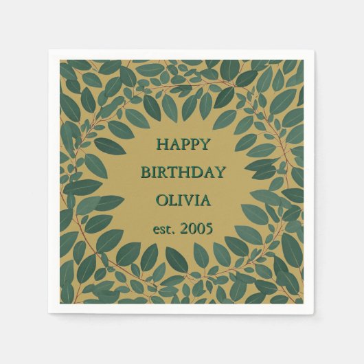 Aangepaste tekst eucalyptus lijst – mosterdgeel servet (Voorkant)