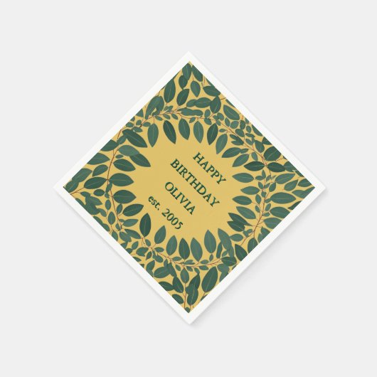 Aangepaste tekst eucalyptus lijst – mosterdgeel servet (Hoek)