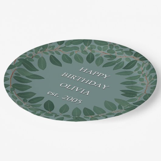 Aangepaste tekst eucalyptus Lijst – retro blauw Papieren Bordje (Gekanteld)