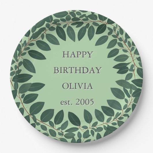 Aangepaste tekst eucalyptus Lijst – salie groen Papieren Bordje (Voorkant)