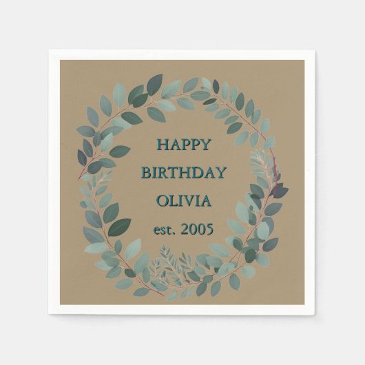 Aangepaste tekst eucalyptus Lijst servet – mocha b (Voorkant)