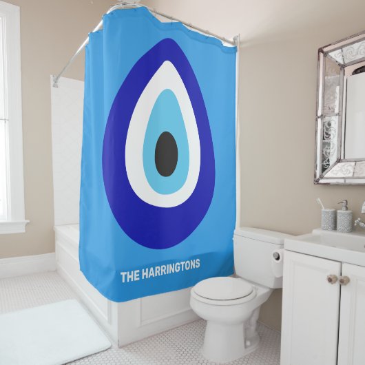 Aangepaste tekst Evil Eye Nazar Amulet Douchegordijn (In situ)
