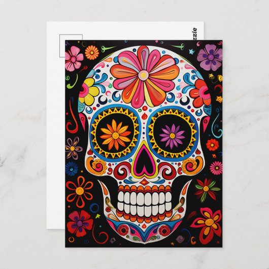 Aangepaste tekst 💀Exquise Día de Muertos Briefkaa Briefkaart (Voorkant / Achterkant)