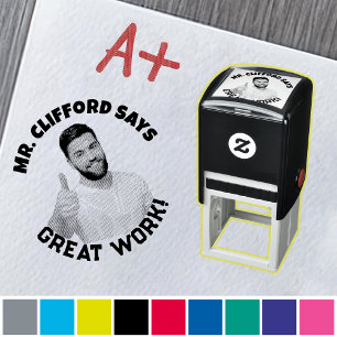 Aangepaste tekst Face Photo Teacher Zelfinktstempe Zelfinktende Stempel