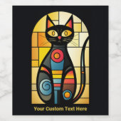 Aangepaste tekst Faux Glas in lood Cat Wijn Etiket (Enkel label)