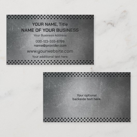 Aangepaste tekst Faux Metal Visitekaartje (Voorkant / Achterkant)