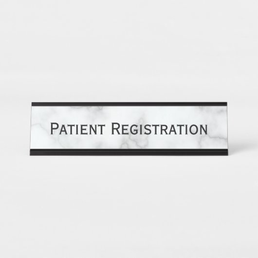 Aangepaste tekst Faux Witte Marmer Patiëntenregist Bureau Naambordje (Voorkant)