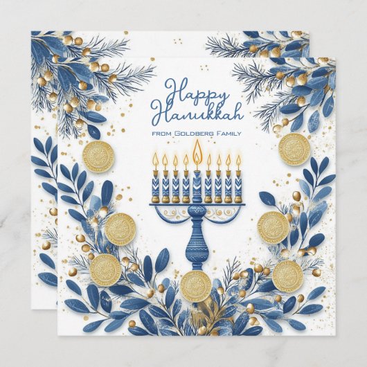 Aangepaste tekst Feestelijk gebladerte Chanoeka Feestdagenkaart (Voorkant / Achterkant)