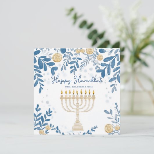 Aangepaste tekst Feestelijk gebladerte Chanoeka Feestdagenkaart (Staand voorkant)