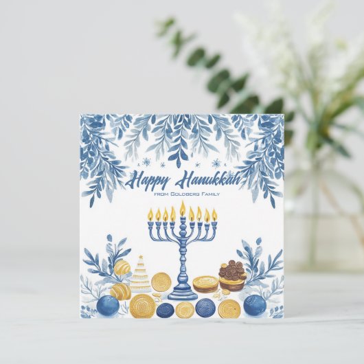 Aangepaste tekst Feestelijk gebladerte Chanoeka Feestdagenkaart (Staand voorkant)