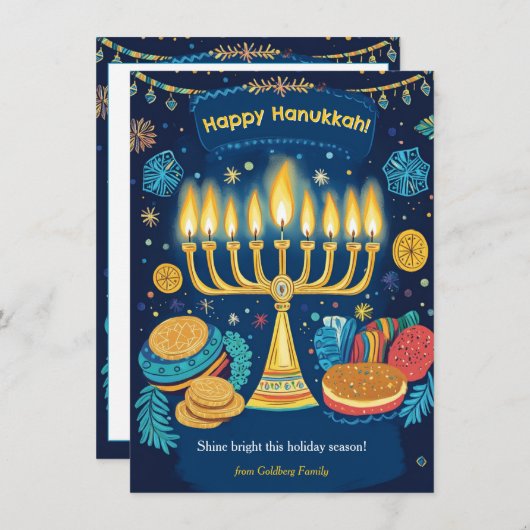 Aangepaste tekst Festival of Lights Menorah Feestdagenkaart (Voorkant / Achterkant)