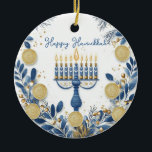 Aangepaste tekst Festival van de Lichten Harmonie Keramisch Ornament<br><div class="desc">Dit prachtige Chanoeka keramische cirkel ornament, genaamd "Festival of Lights Harmony", is een perfecte aanvulling op uw vakantie decor. Het beschikt over een prachtig vervaardigde Star of David in een glas-in-loodsstijl met rijke tinten blauw, goud en bruin, waardoor een elegant mozaïek-effect ontstaat. In het midden, gedurfde witte letters spellen uit...</div>