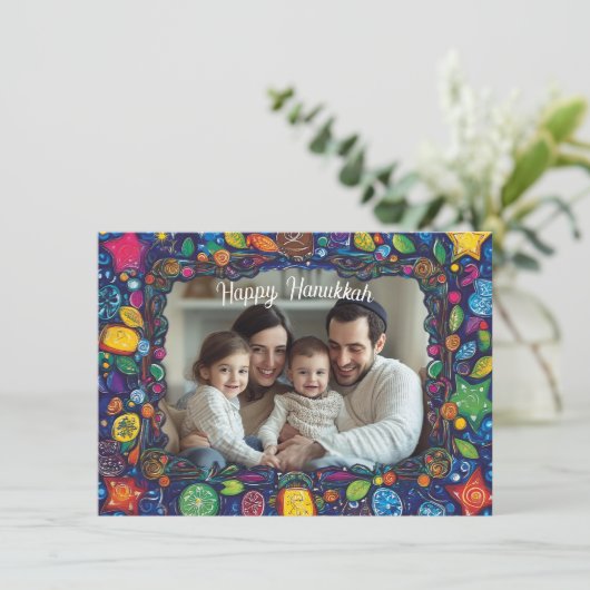 Aangepaste tekst Festival van Lichten Levendige We Feestdagenkaart (Staand voorkant)