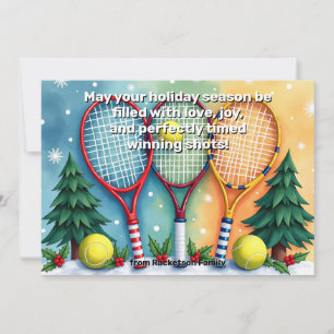 🎾🎄Aangepaste tekst, Festive Three-Handed Smash Feestdagenkaart