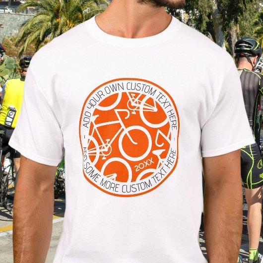 Aangepaste tekst Fiets Race Event Sinaasappel T-shirt
