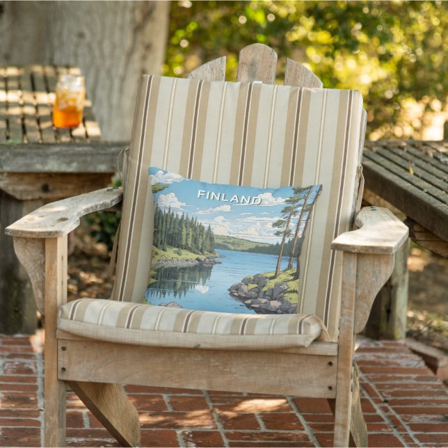 Aangepaste tekst Finland Natuur Illustratie Buitenkussen (Stoel)