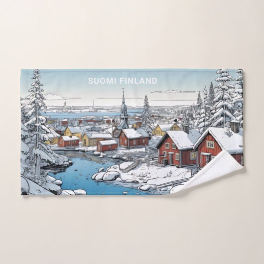 Aangepaste tekst Finland Winter Illustratie Handdoek (Handdoek)
