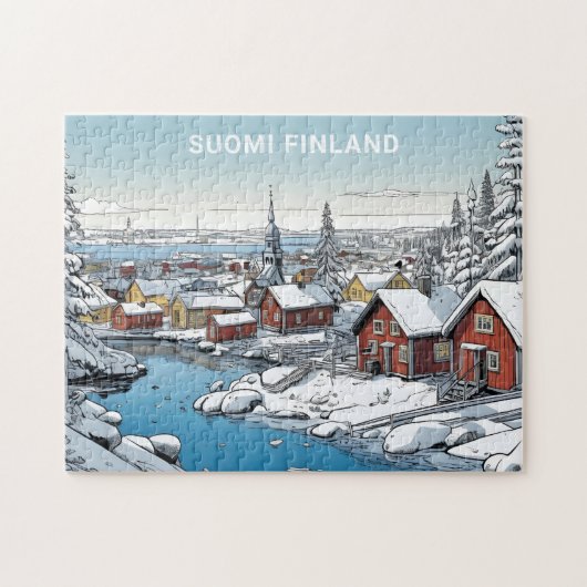 Aangepaste tekst Finland Winter Illustratie Legpuzzel (Horizontaal)