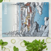 Aangepaste tekst Finland Winter Illustratie Theedoek (Gevouwen)