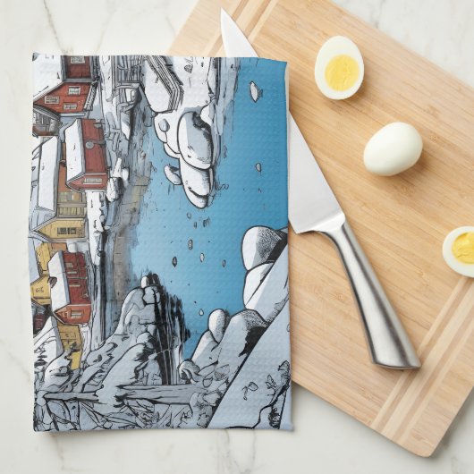 Aangepaste tekst Finland Winter Illustratie Theedoek (Quarter Fold)