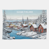 Aangepaste tekst Finland Winter Illustratie Theedoek (Horizontaal)