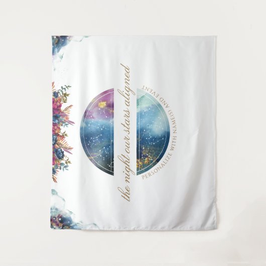 Aangepaste tekst, Floral Celestial foto achtergron Wandkleed (Voorkant)