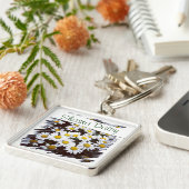 Aangepaste tekst Floral Shasta Daisy Flower foto Sleutelhanger (Zijkant)