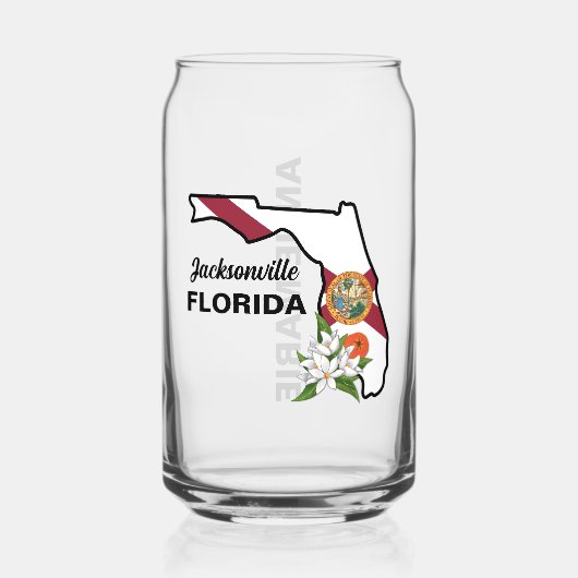 Aangepaste tekst Florida Flag & Flower Sinaasappel Blikvorm Glas (Voorkant)