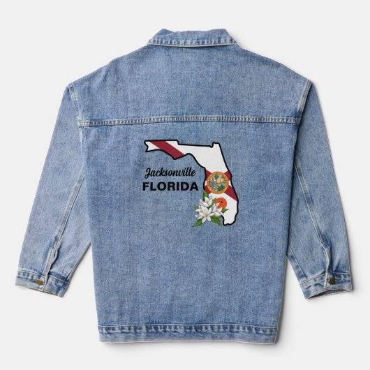 Aangepaste tekst Florida Flag & Flower Sinaasappel Denim Jacket (Achterkant)