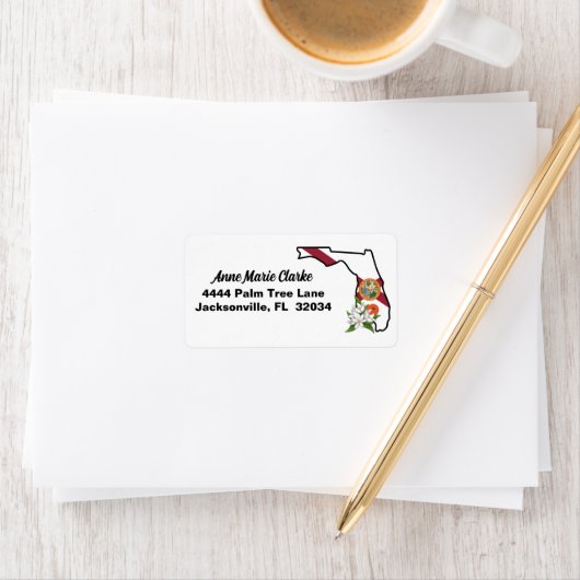 Aangepaste tekst Florida Flag & Flower Sinaasappel Etiket (Insitu)