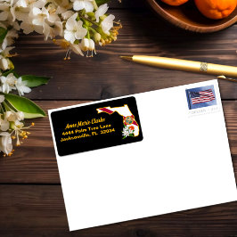 Aangepaste tekst Florida Flag & Flower Sinaasappel Etiket