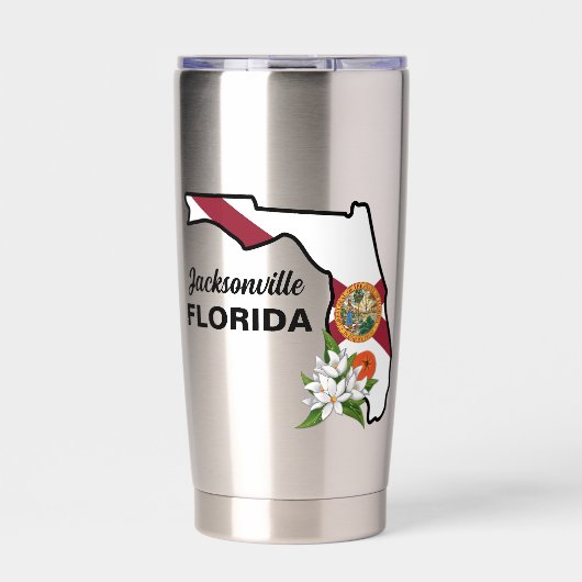 Aangepaste tekst Florida Flag & Flower Sinaasappel Geïsoleerde Drinkbeker (Voorkant)