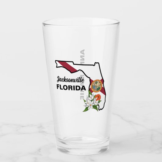 Aangepaste tekst Florida Flag & Flower Sinaasappel Glas (Voorkant)