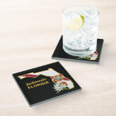 Aangepaste tekst Florida Flag & Flower Sinaasappel Glazen Onderzetter (Schuin)