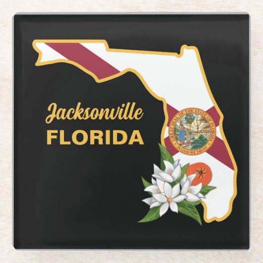 Aangepaste tekst Florida Flag & Flower Sinaasappel Glazen Onderzetter