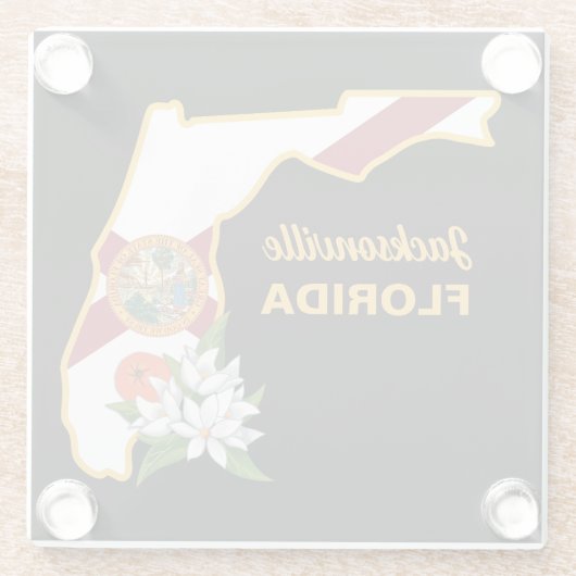 Aangepaste tekst Florida Flag & Flower Sinaasappel Glazen Onderzetter (Achterkant)