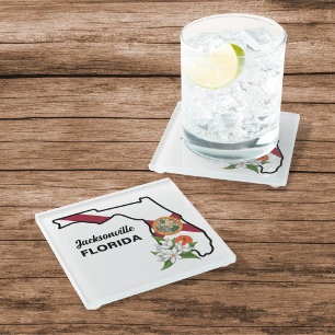 Aangepaste tekst Florida Flag & Flower Sinaasappel Glazen Onderzetter