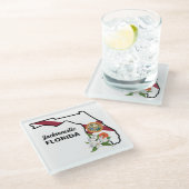 Aangepaste tekst Florida Flag & Flower Sinaasappel Glazen Onderzetter (Schuin)