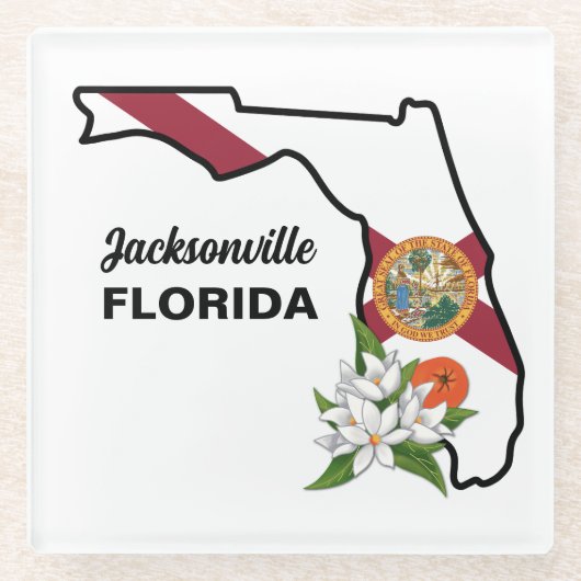 Aangepaste tekst Florida Flag & Flower Sinaasappel Glazen Onderzetter (Voorkant)