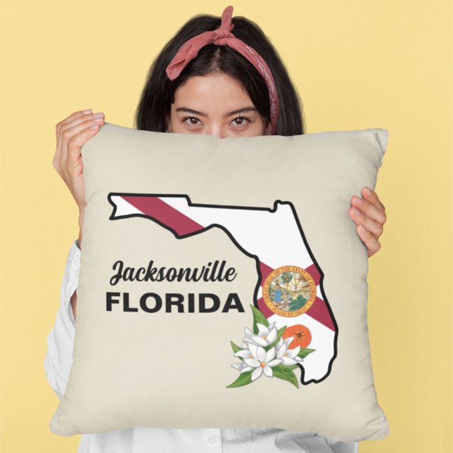 Aangepaste tekst Florida Flag & Flower Sinaasappel Kussen (Creator heeft geüpload)