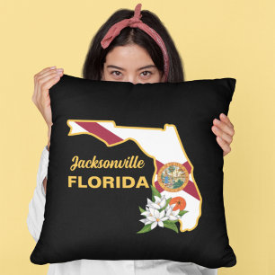 Aangepaste tekst Florida Flag & Flower Sinaasappel Kussen