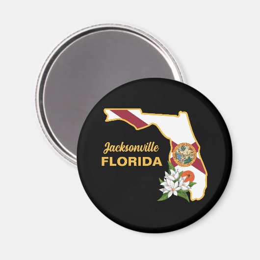 Aangepaste tekst Florida Flag & Flower Sinaasappel Magneet (Voorkant / Achterkant)