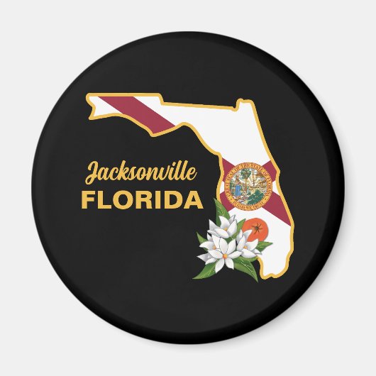 Aangepaste tekst Florida Flag & Flower Sinaasappel Magneet (Voorkant)